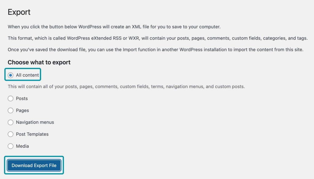 wordpress export menu 4